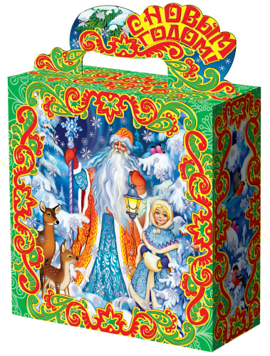Упаковка из хром-эрзац картона "В лесу. Дед Мороз и Снегурочка", до 1000 гр